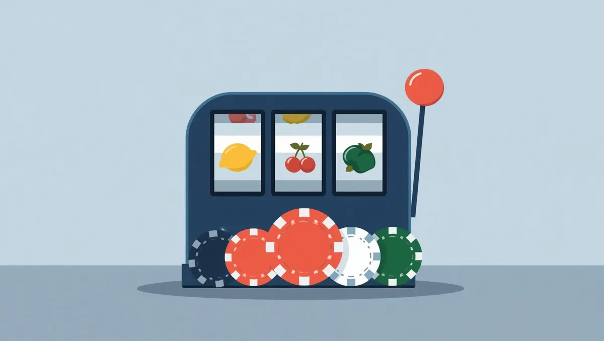 Ilustración: una tragaperras clásica con cerezas y limones y fichas delante