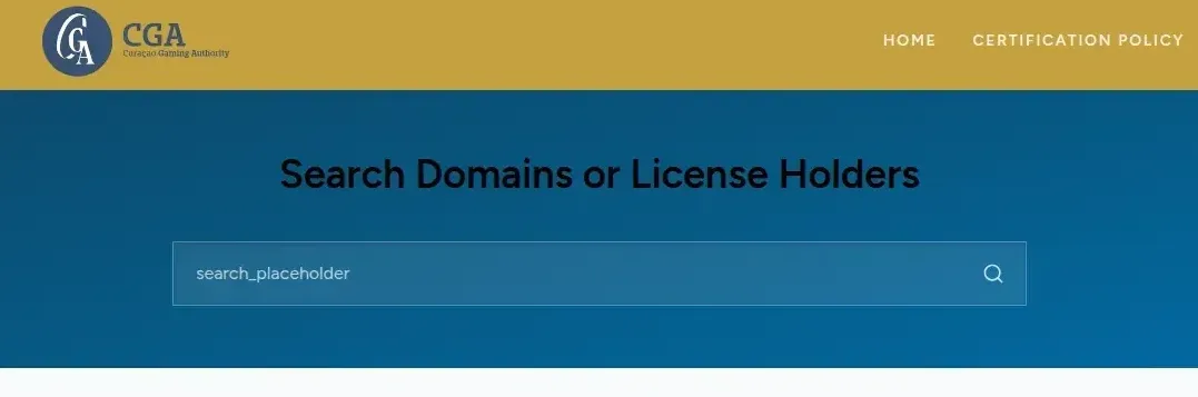 Página de búsqueda de certificados de la Curaçao Gaming Authority