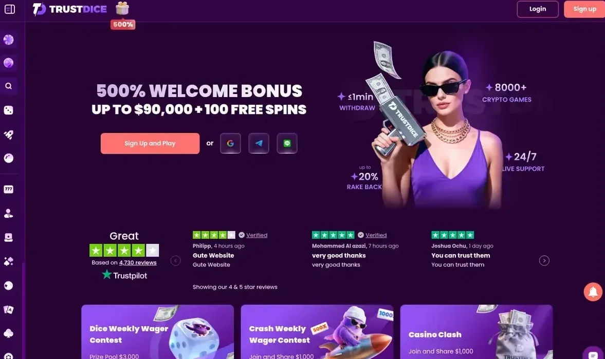 Caja de TrustDice abierta dentro del lobby